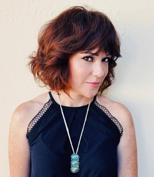 Wavy Layered Bob with Feathered Fringe