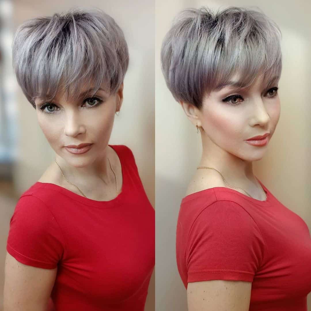 Feminine Long Pixie Cut with Bangs