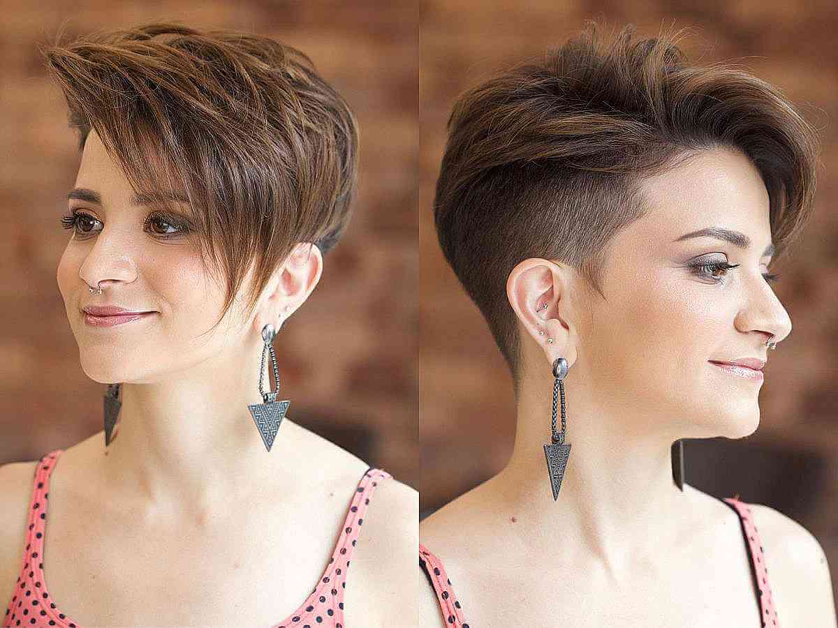 Feminine Asymmetric Brunette Pixie