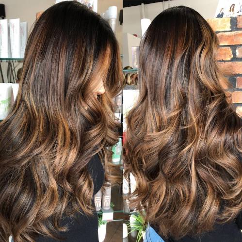 Long Brunette Hair With Caramel Highlights