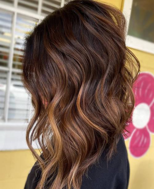 Copper Brown Balayage with Apricot Ribbons