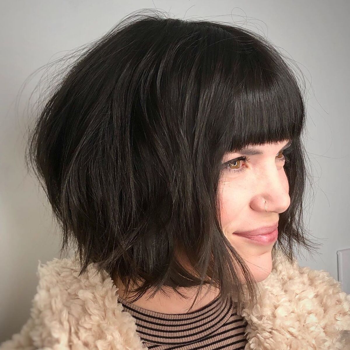 Choppy Stacked Bob with Full Bangs