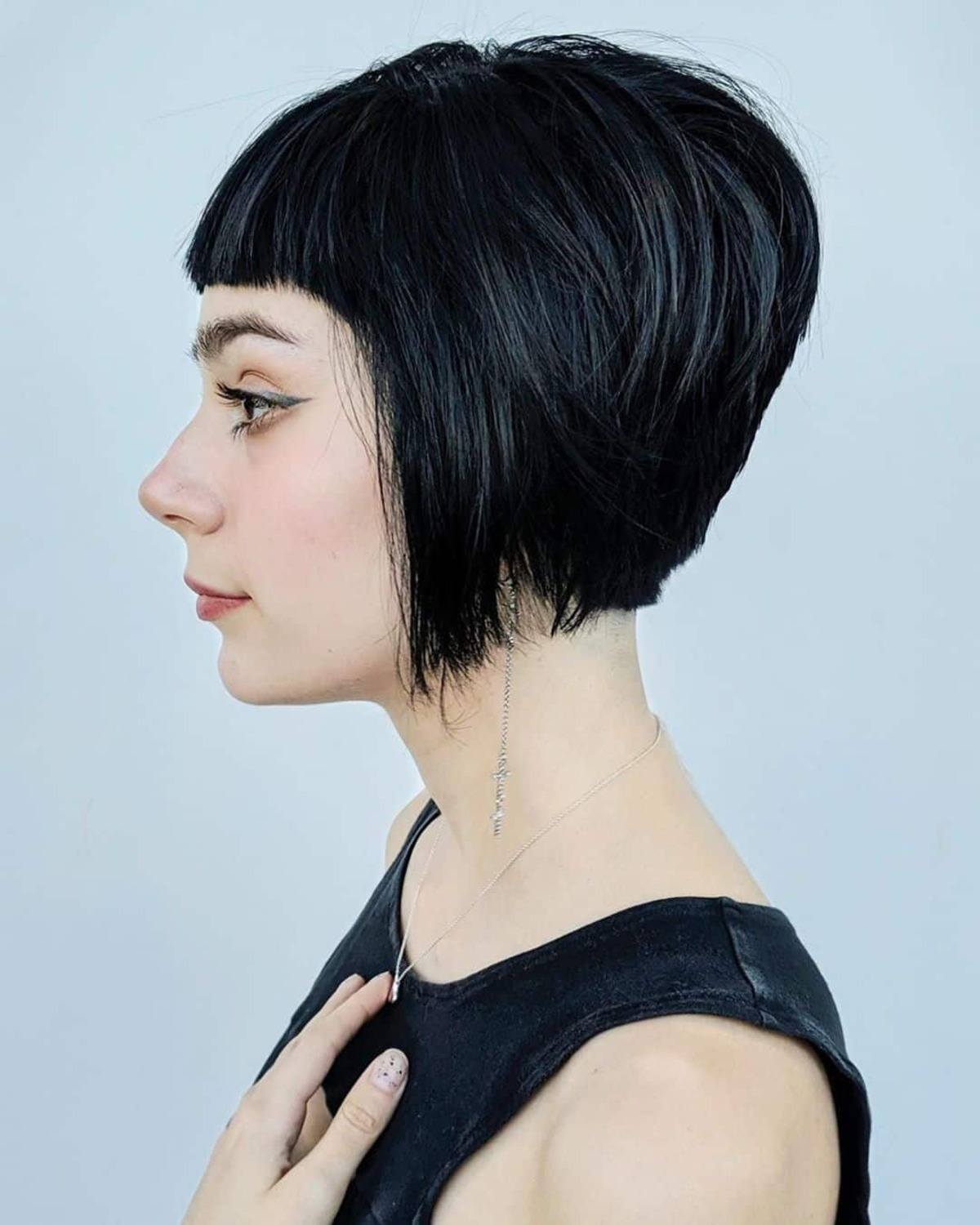 Jaw-Length Stacked Bob with Blunt Bangs