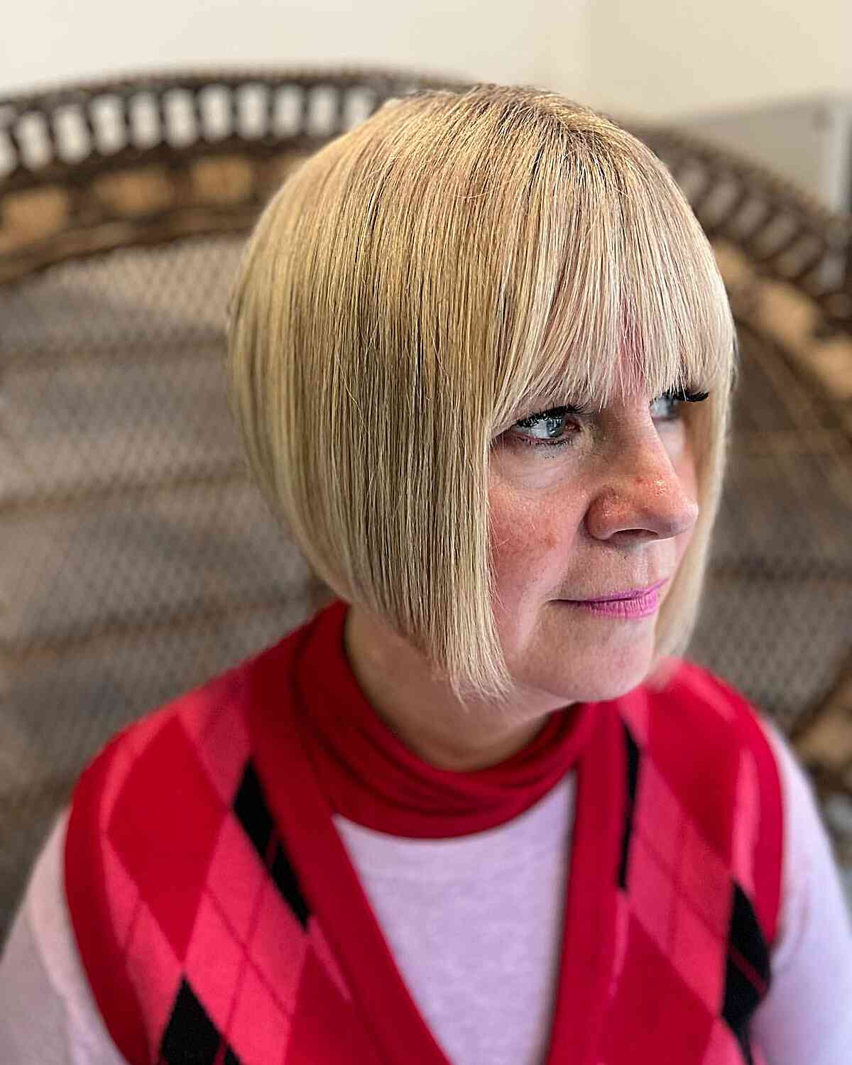 Very Short Stacked Bob Style with Fringe for older women with thinning hair