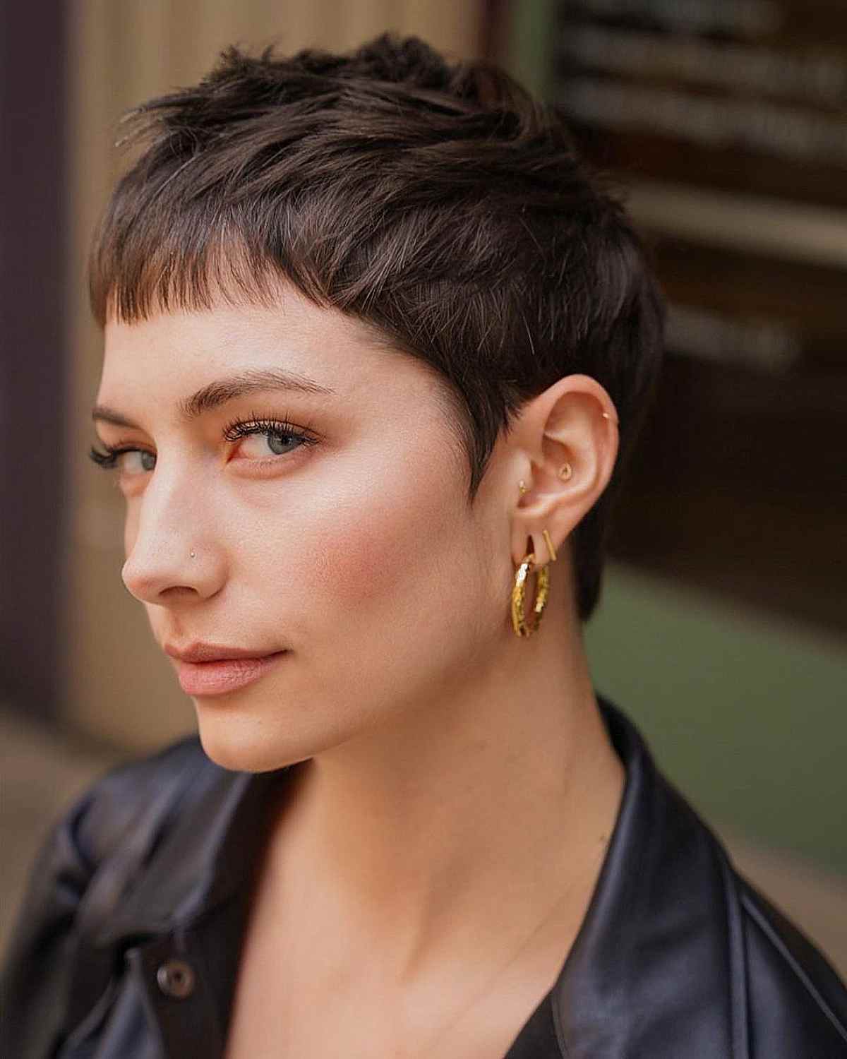 Choppy Pixie Cut with Very Short Blunt Bangs