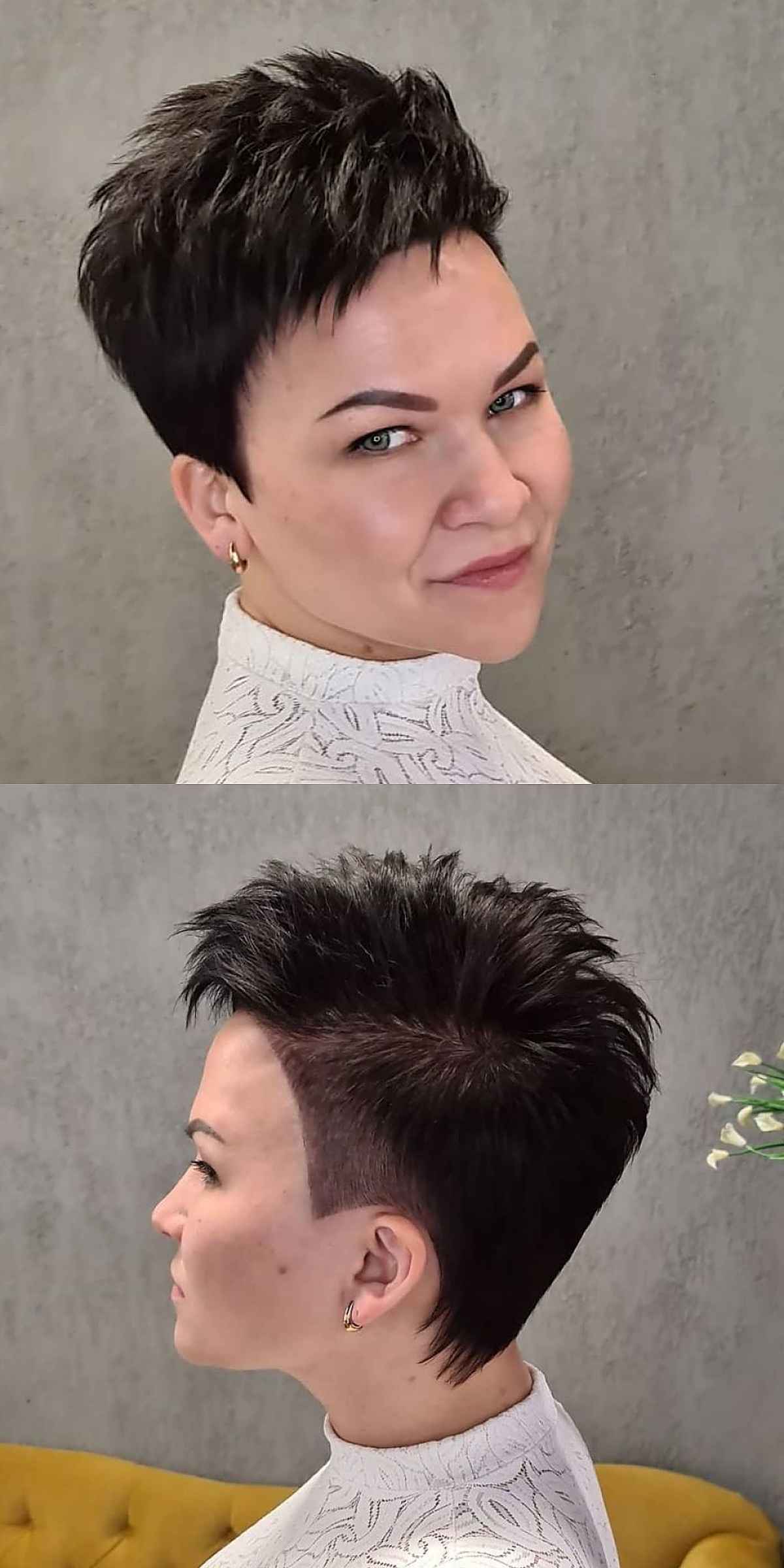 Dark Brown Short Pixie with Shaved Sides