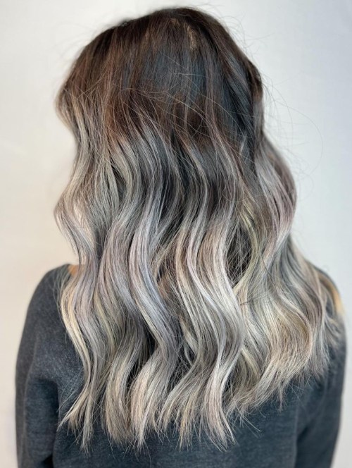 Wavy Hair with Ash Blonde Ombre