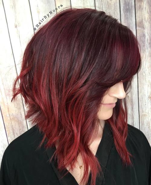 Jagged Burgundy Balayage Lob