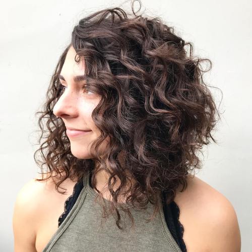 Brown Curly Angled Lob