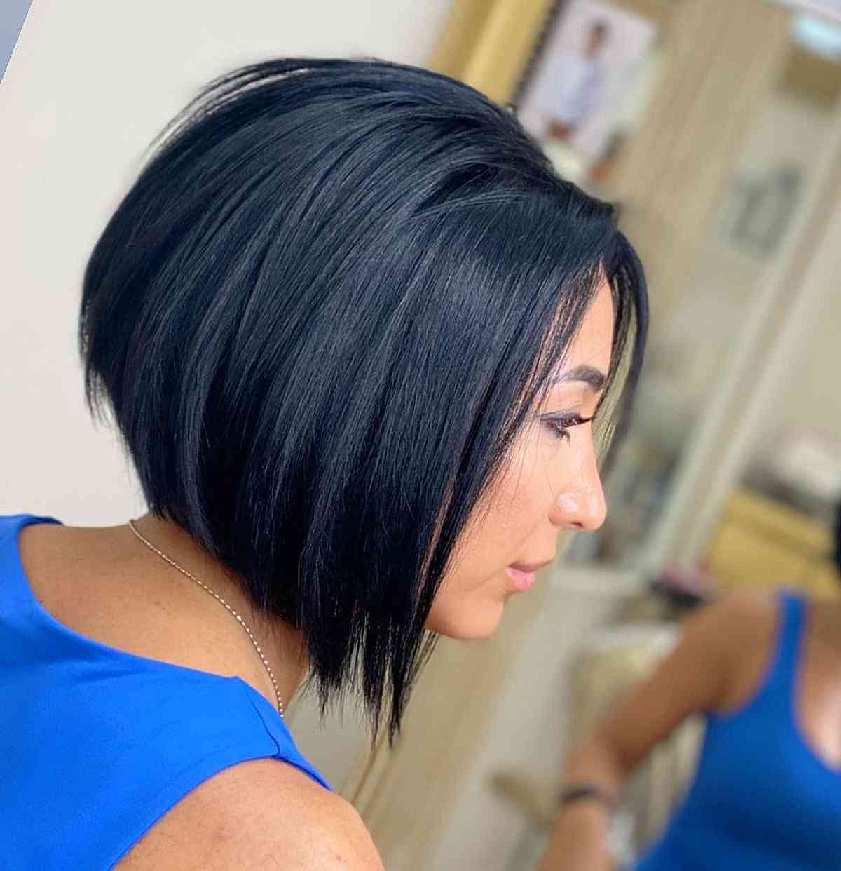 Short Jet Black Bob with Choppy Layers