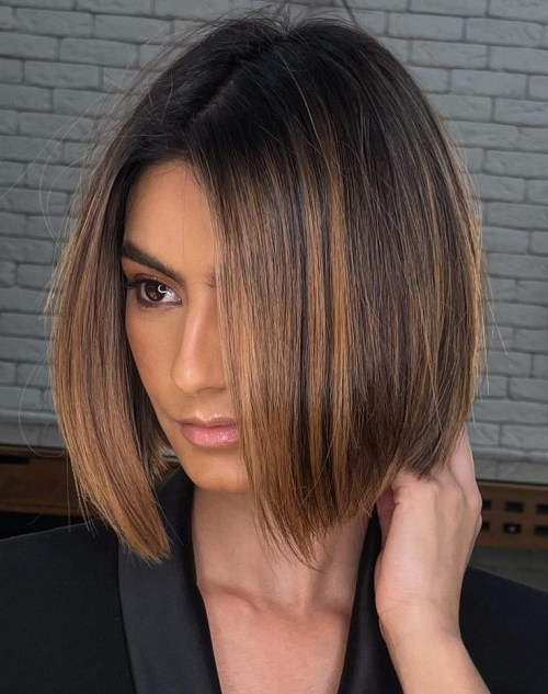 Short Straight Bob with Caramel Balayage