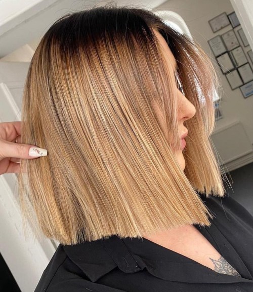 Dimensional Dark Blonde Bob with Blunt Ends