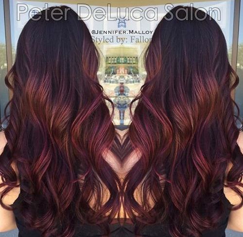 Burgundy Balayage Highlights for Dark Brown Straight Hair