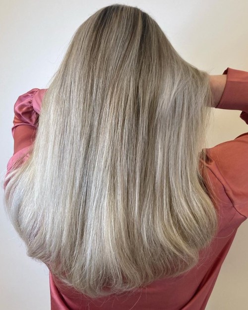 Ash Blonde Hair on Dark Straight Hair Base