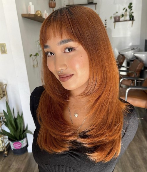 Long Layered Hair with Short See Through Bangs