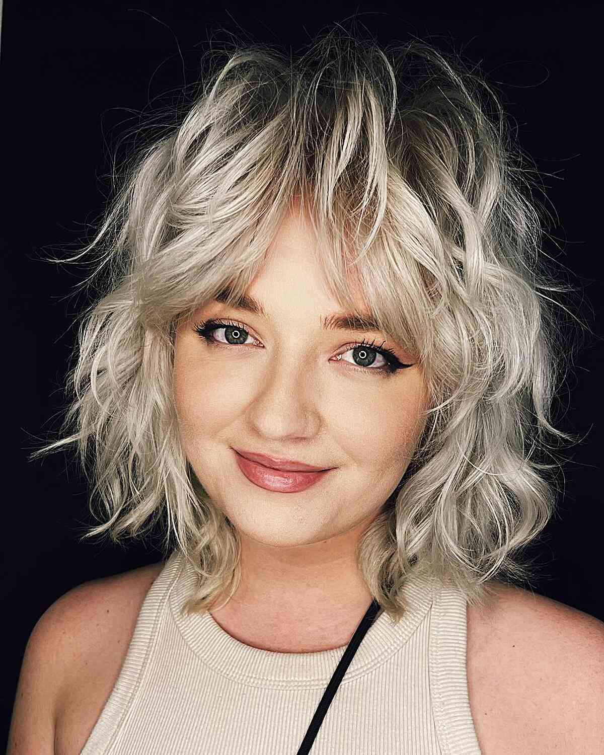 Platinum Messy Shaggy Bob Cut with Curtain Bangs 