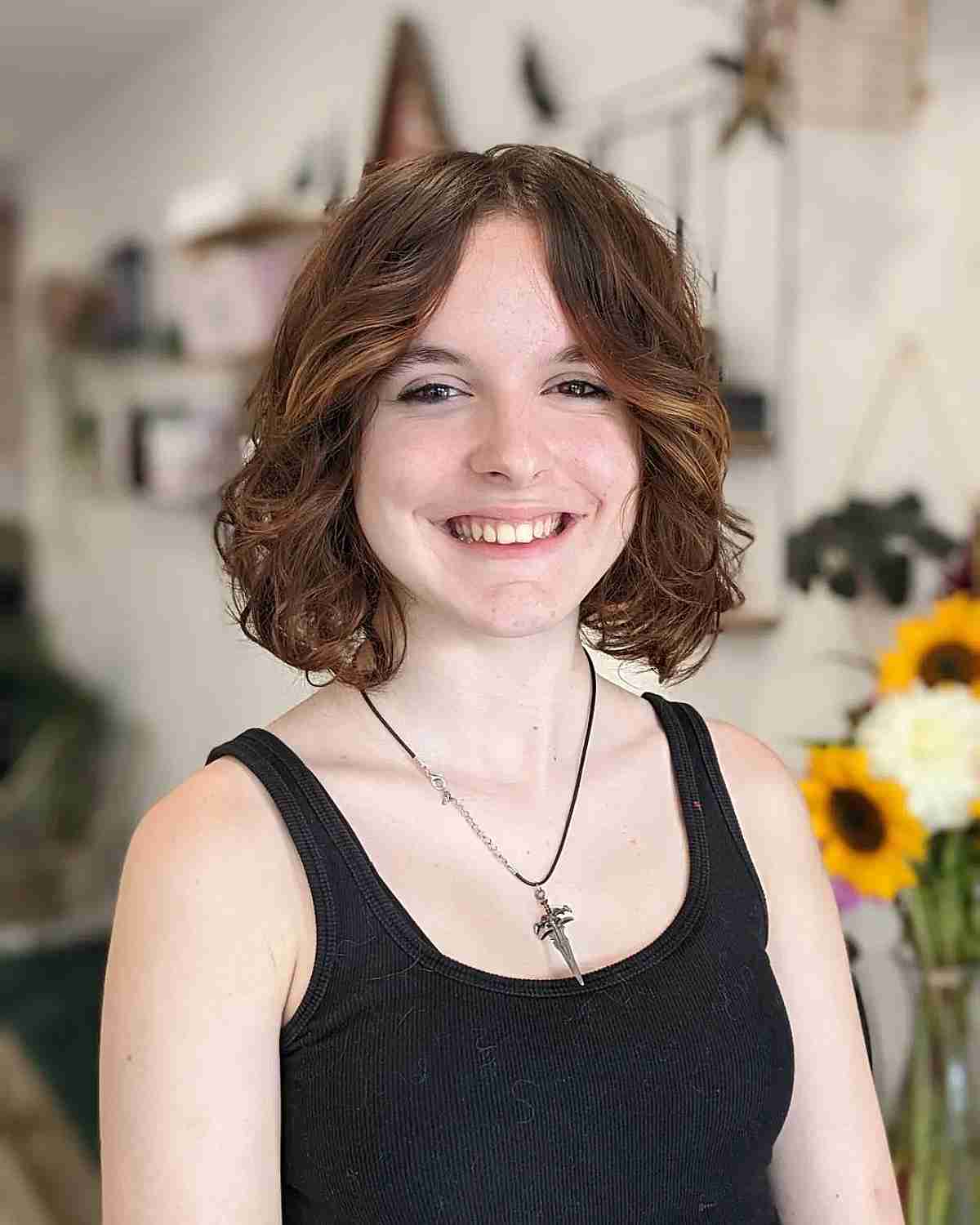 Shaggy Razored Layers on a Neck-Length Bob with Curtain Bangs