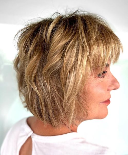 Sliced Shaggy Bob with Thick Bangs