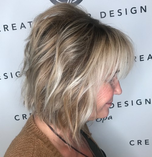 Shaggy Angled Blonde Balayage Bob