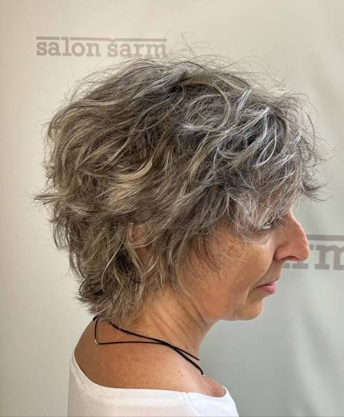 Short to Medium Gray Messy Hairstyle