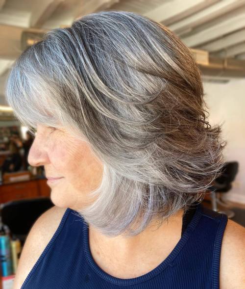 Feathered Salt and Pepper Bob for Seniors