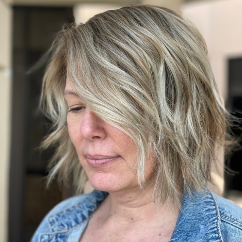 Shattered Dirty Blonde Bob for Older Women