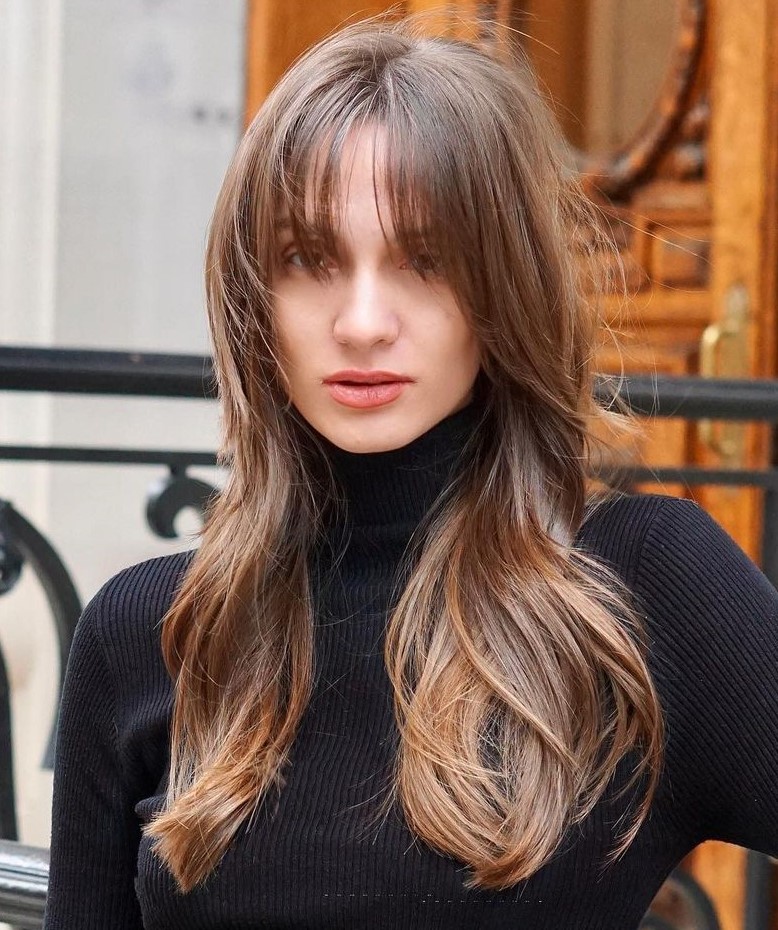 Long Hair with Long Wispy Curtain Bangs