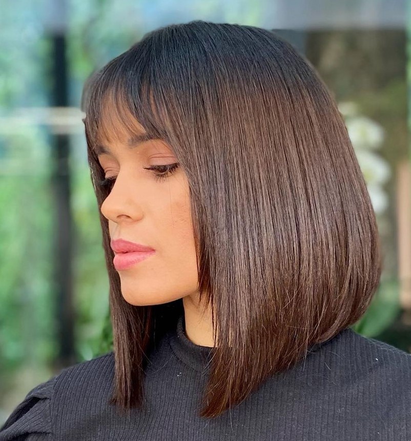 Angled Straight Bob with Thin Wispy Bangs