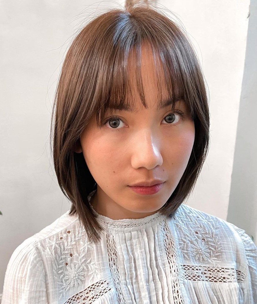 Straight Hair Bob with Korean See Through Bangs