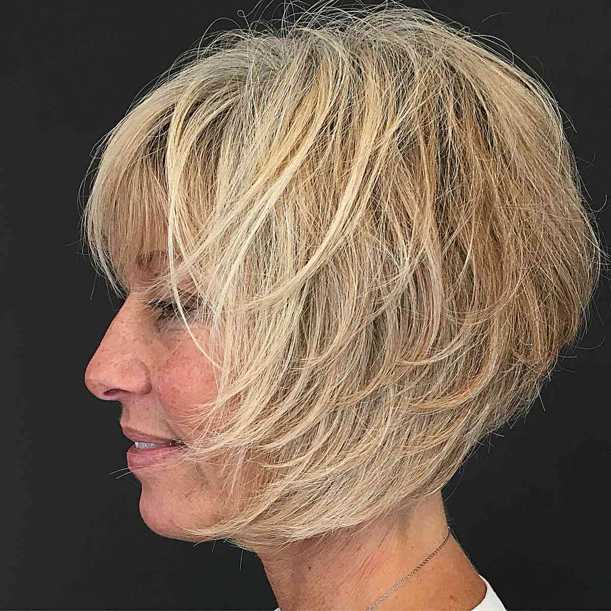 Textured Bob with Visible Layering for 50-Year-Old Women