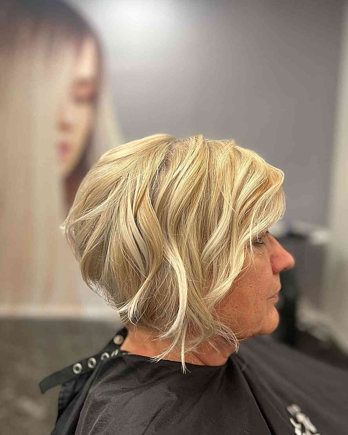 Stacked and layered blonde bob for 50-year-old ladies