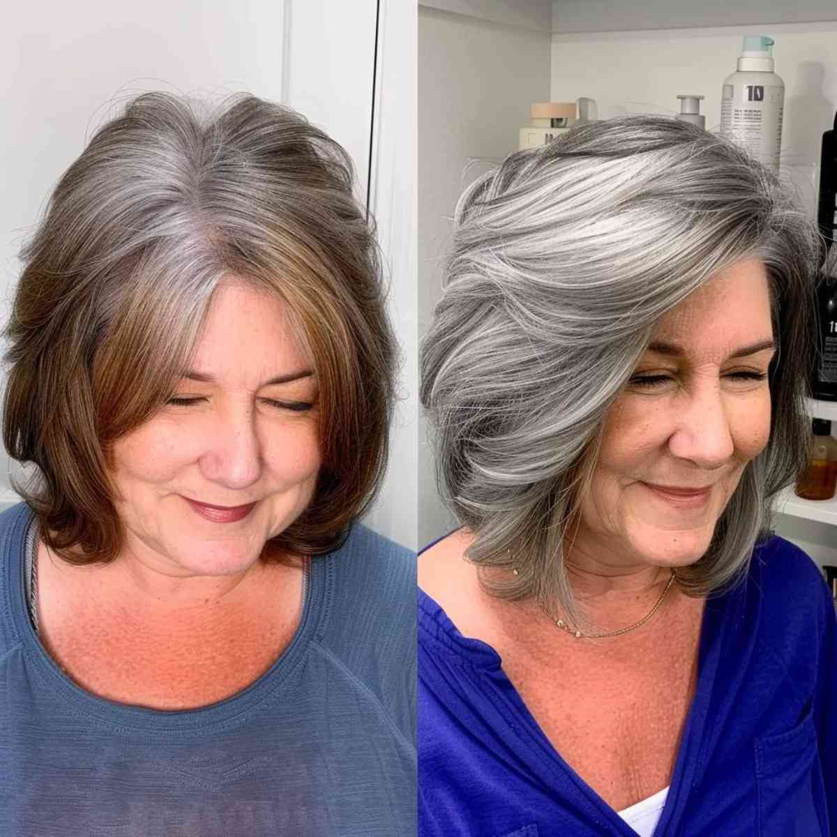 Silver Ash Blonde Shaggy Layered Bob for Fine-Haired Women Over 50 with Volume