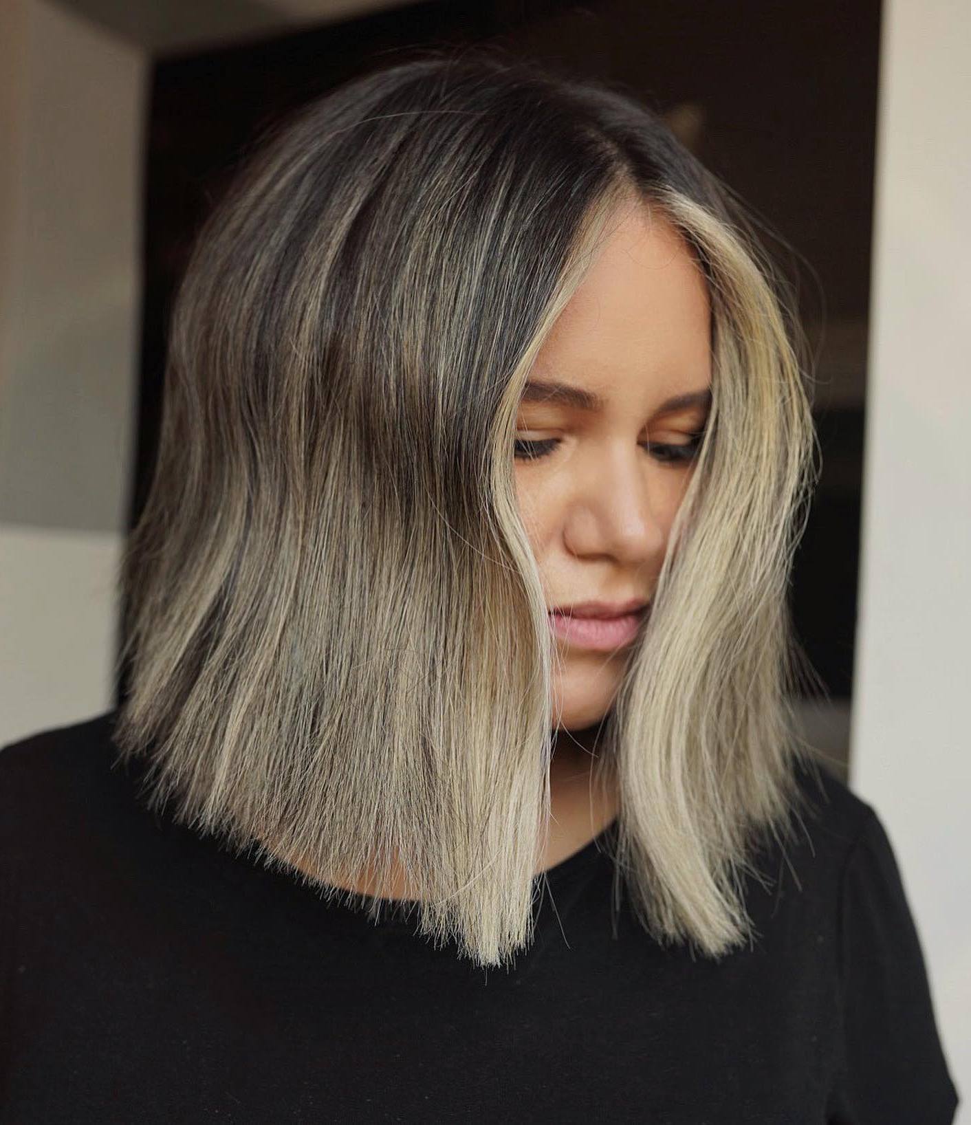 Blunt Blonde Bob with Dark Roots