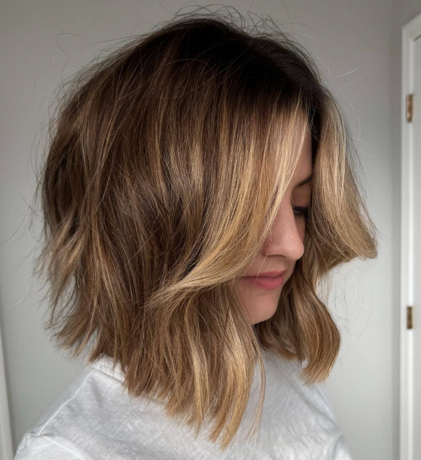 Angled Wavy Blunt Bob Hairstyle