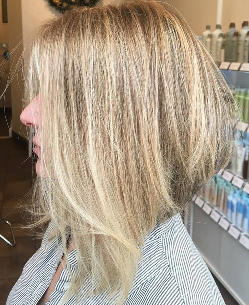 Long Angled Blonde Balayage Bob