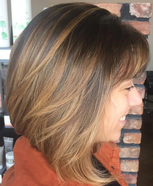 Brown Balayage Bob With Bangs