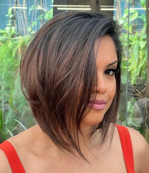 Tousled Comb Over Brunette Bob