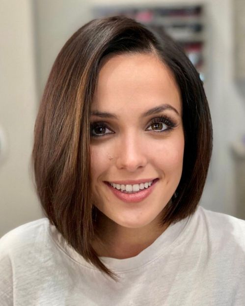 Asymmetrical Comb Over A Line Bob For Brunettes