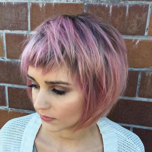 Pastel Pink Choppy Bob With Bangs