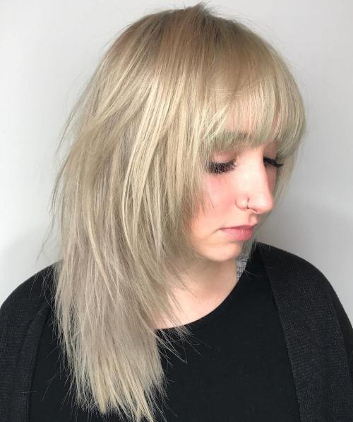 Medium Ash Blonde Shag With Bangs