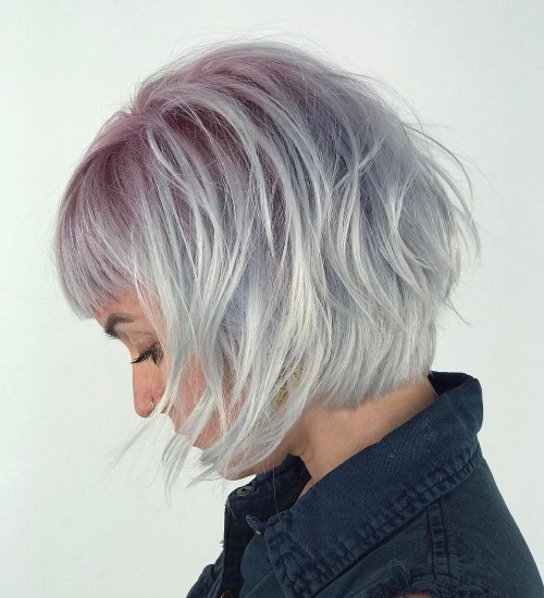 Pastel Purple And Silver Layered Bob