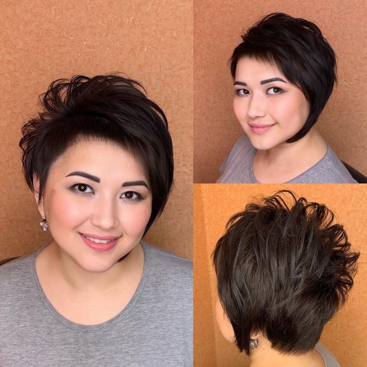 Asymmetrical pixie for a round face shape