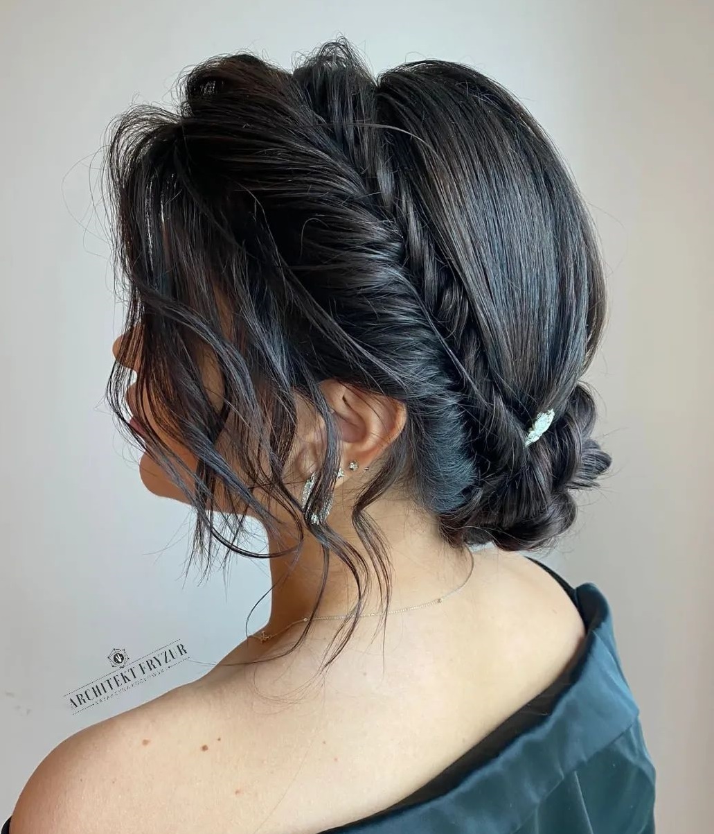 Wedding Headband Braid Updo for Dark Hair