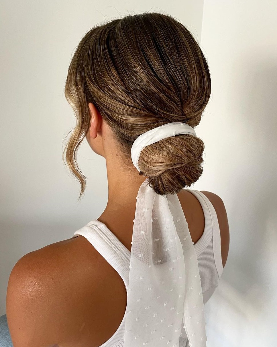 Stylish Simple Low Bun with Head Scarf