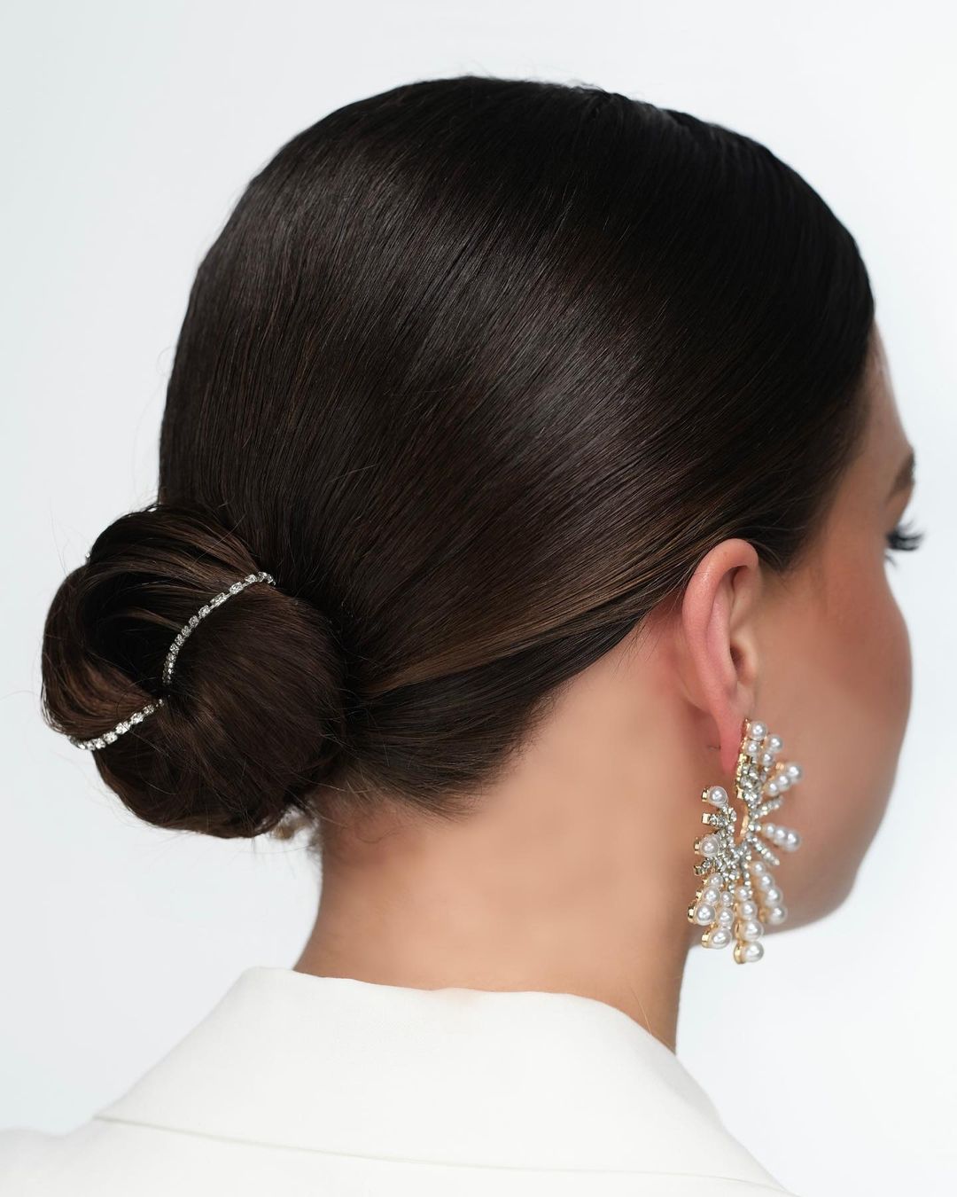 Low Wedding Bun for Short Brown Hair