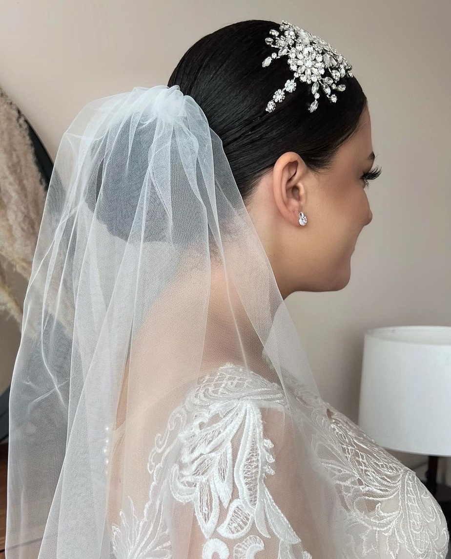 Wedding Bun with a Veil and Statement Accessory