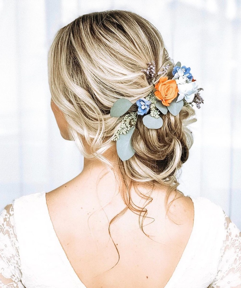 Bridal Updo with Colorful Flowers