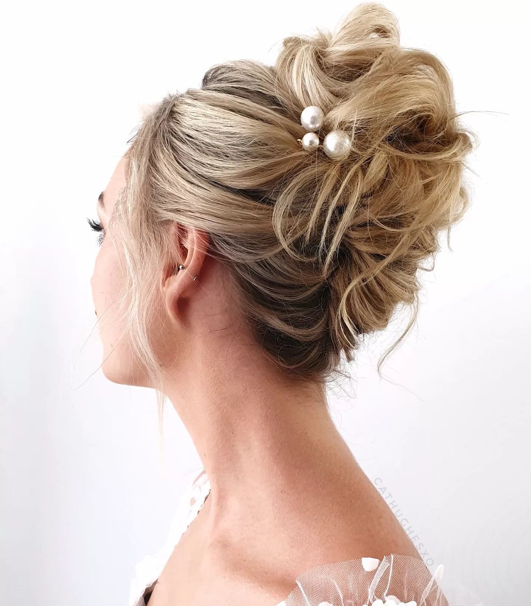 Messy French Twist with Pearl Hairpins