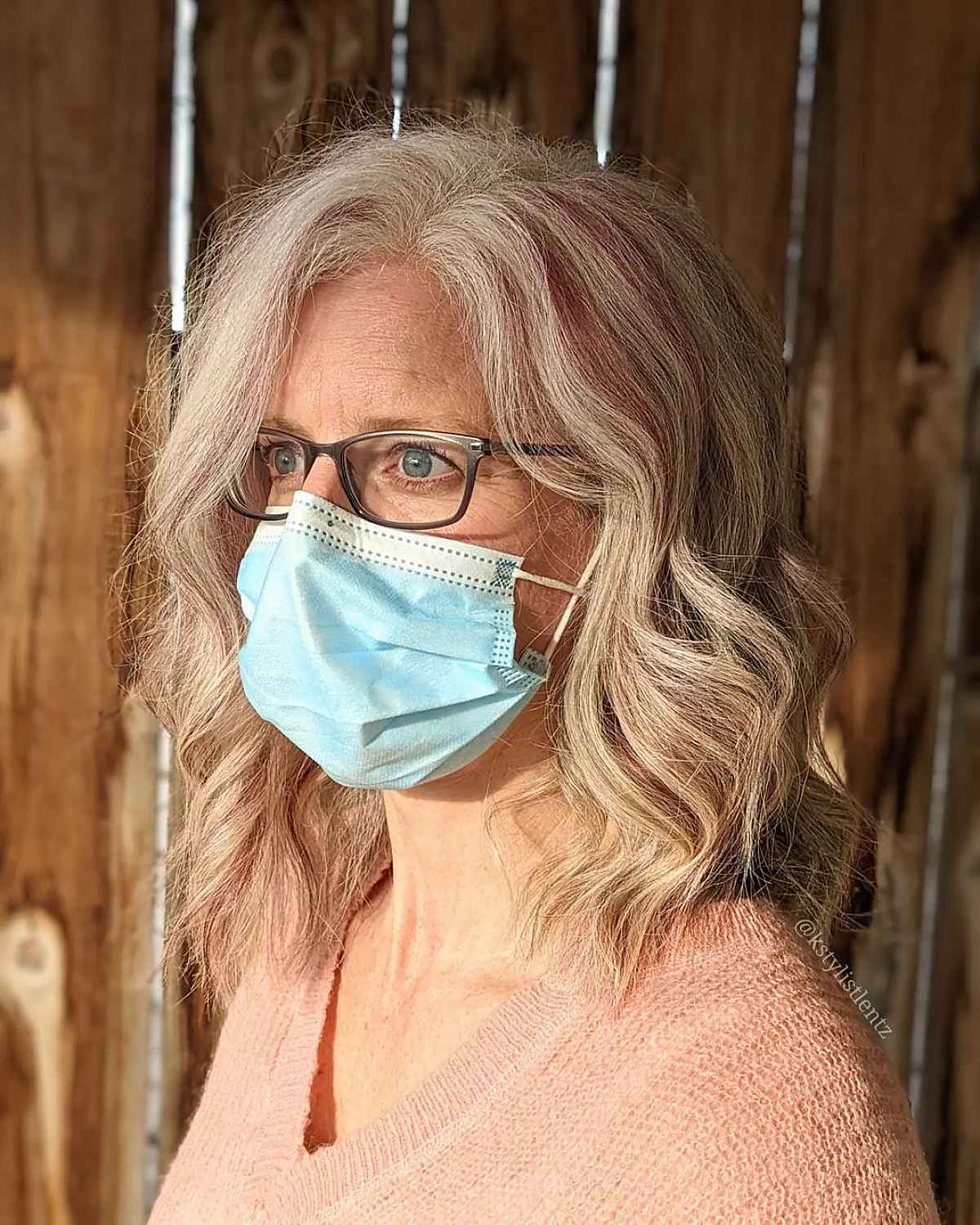 Wavy Lob on Older Women Past 60 with Glasses