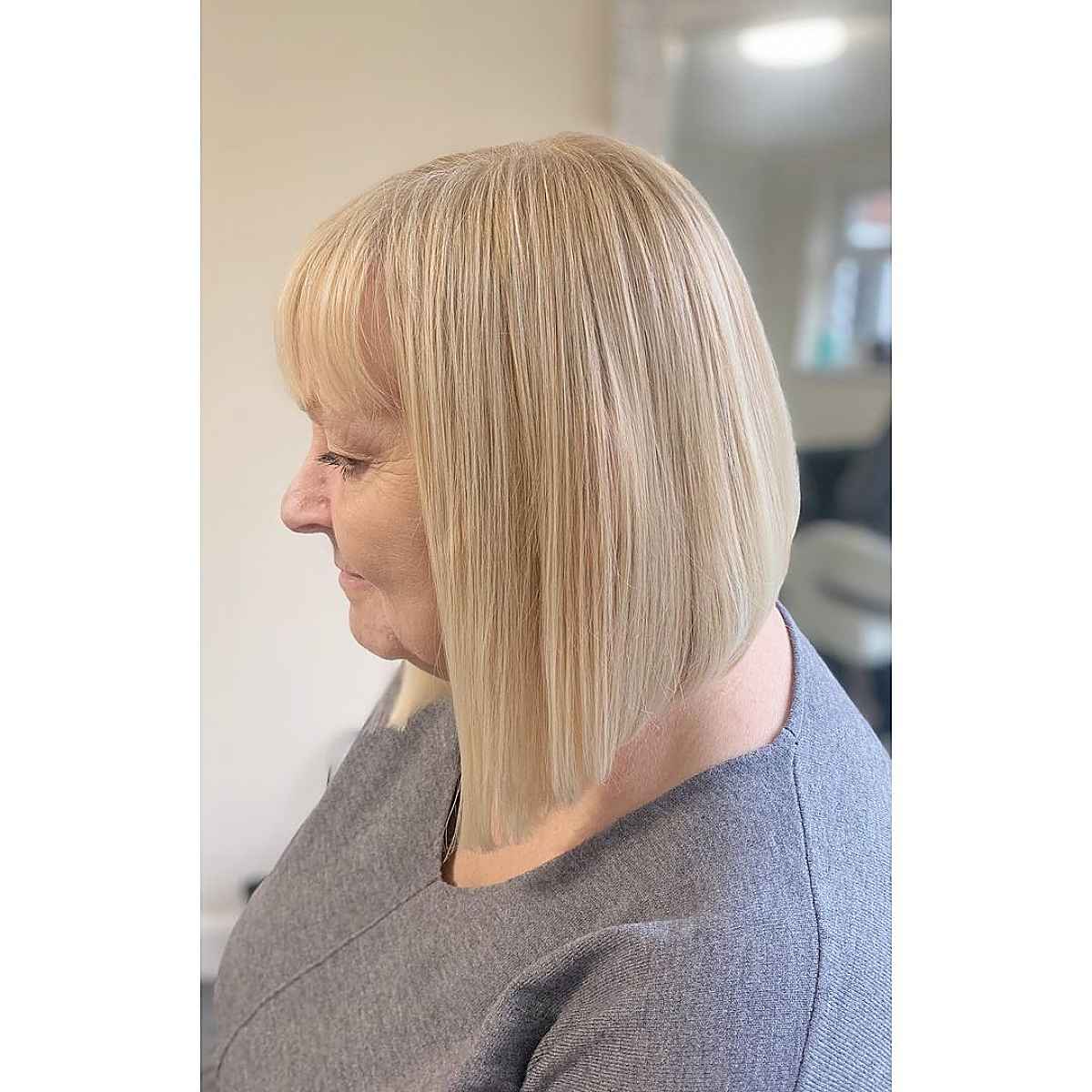 Long Inverted Bob for Round Face Shapes Over 60